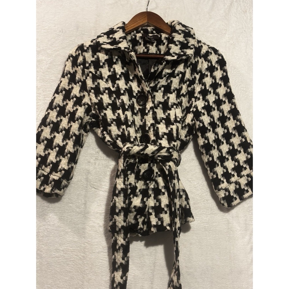Luii By Anthropologie Black White Houndstooth Plaid Woven Crop Jacket Womens Med